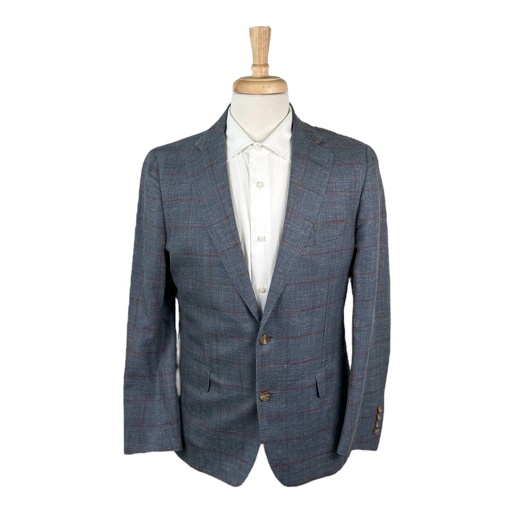 Southwick Current Handcrafted In USA Blue Red Windowpane Wool Mills Sportcoat 40